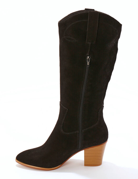 Bottes hautes santiags, cuir su&eacute;d&eacute; (noir)