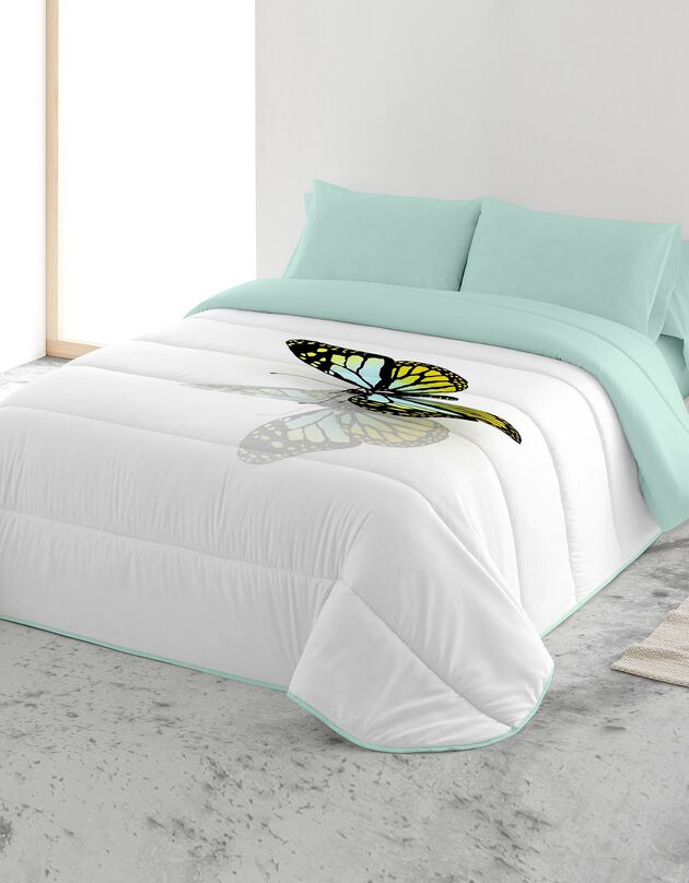Couette microfibre papillon 200 g/m² (blanc / vert)