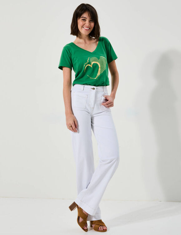 Pantalon twill coupe large taille haute, petite stature (blanc)