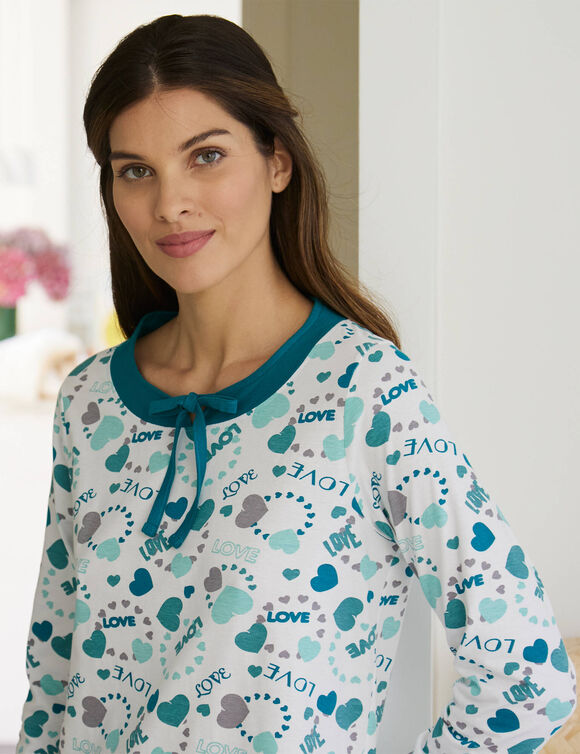 Chemise de nuit imprim&eacute; "coeurs" (&eacute;meraude)