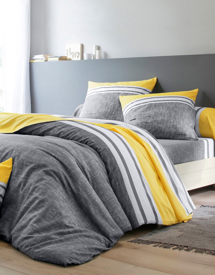 Linge de lit Nathalie coton, gris / jaune Linge de lit Nathalie coton, gris / jaune, hi-res image number 0