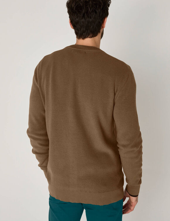 Gilet col V boutonn&eacute; en maille perl&eacute;e (taupe)