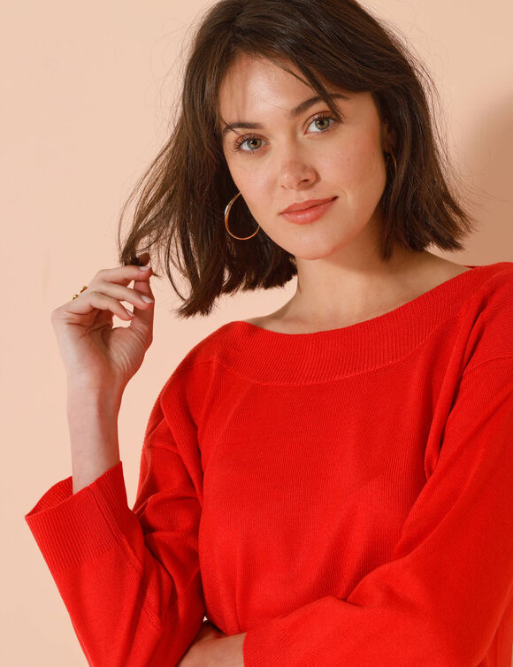 Pull col bateau manches 3/4, toucher doux (rouge)