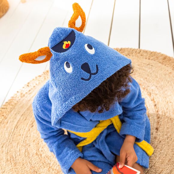 Badjas voor kinderen Pin-pon met kap, katoenen badstof - 340g/m2 (felblauw)