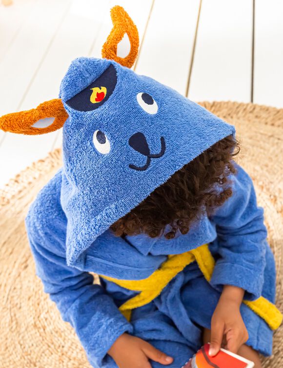 Peignoir de bain enfant Pin-pon à capuche éponge coton - 340g/m2 (bleu dur)