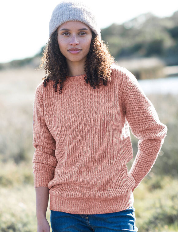 Pull col rond maille anglaise (bois de rose chiné)