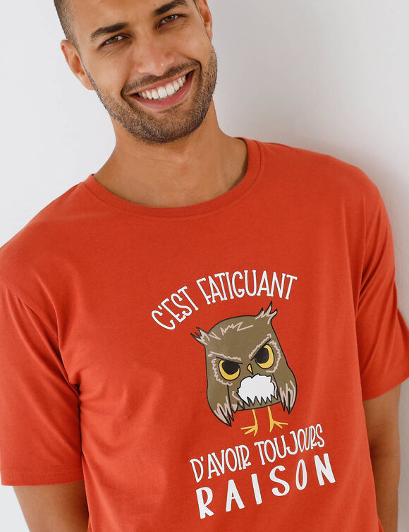 Shortama met letter- en ohoeprint, korte mouwen (oranje / antraciet)