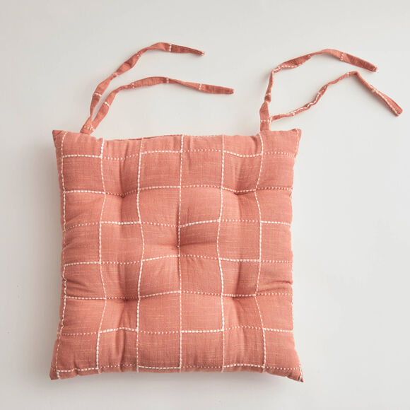 Galette de chaise carr&eacute;e &agrave; carreaux - lot de 2 (terracotta)