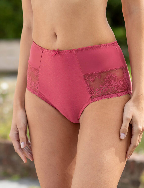 Culotte forme maxi taille haute dentelle stretch et microfibre Orotelli  - lot de 2 (framboise)