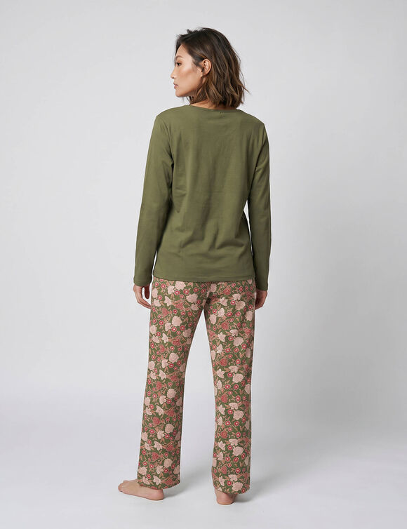 Pyjama imprim&eacute; "h&eacute;risson" - pochon assorti offert (kaki / rouge)