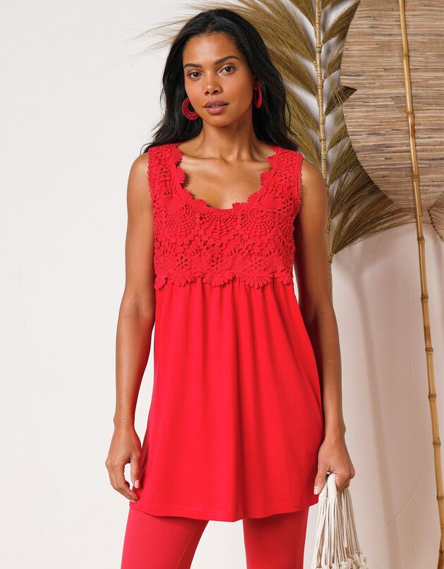 Tuniek met macramé frontje (framboos)