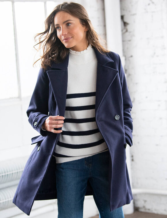 Manteau caban boutonné uni (marine)