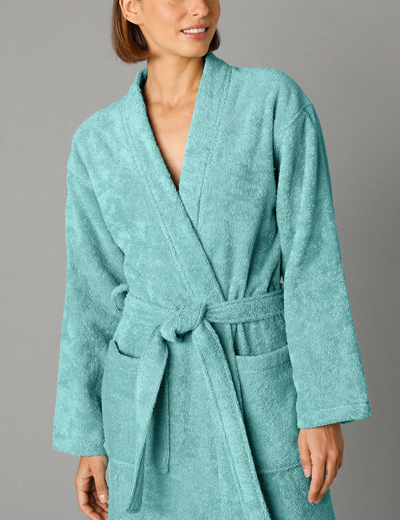 Peignoir mixte adulte col kimono - &eacute;ponge bouclette 380 g/m&sup2; (vert d'eau)