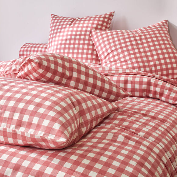 Linge de lit Lou imprim&eacute; carreaux - en coton (bois de rose)
