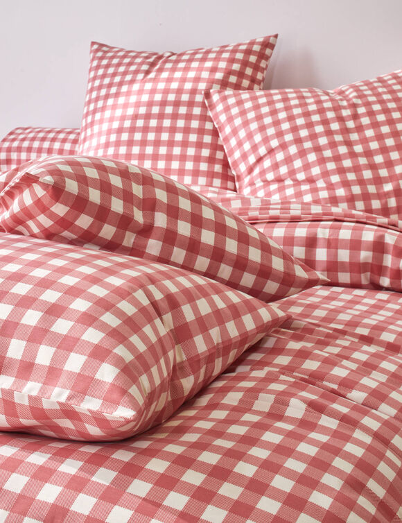 Linge de lit Lou imprim&eacute; carreaux - en coton (bois de rose)