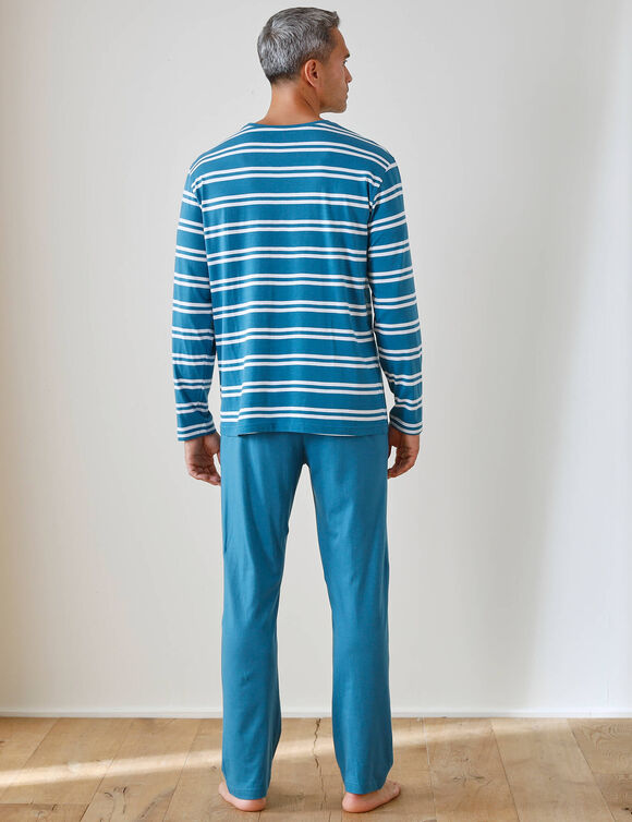 Pyjama coton rayé manches longues (bleu / blanc)