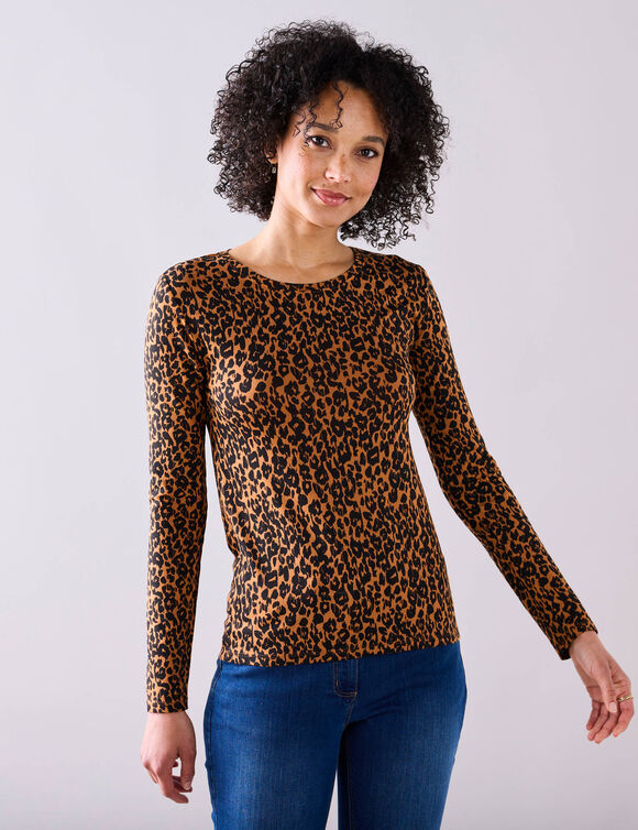 T-shirt imprimé peau de bête, stretch (caramel / noir)
