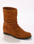 Bottes pliss&eacute;es mi-hautes en cuir velours, semelle compens&eacute;e invisible (caramel)