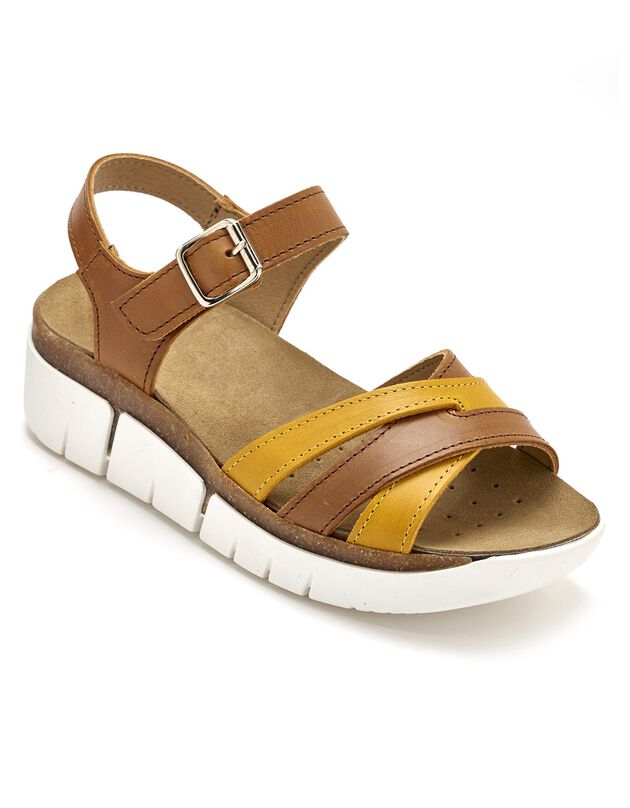 Leren sandalen met veelkleurige riempjes - comfortbreedte (bruin)