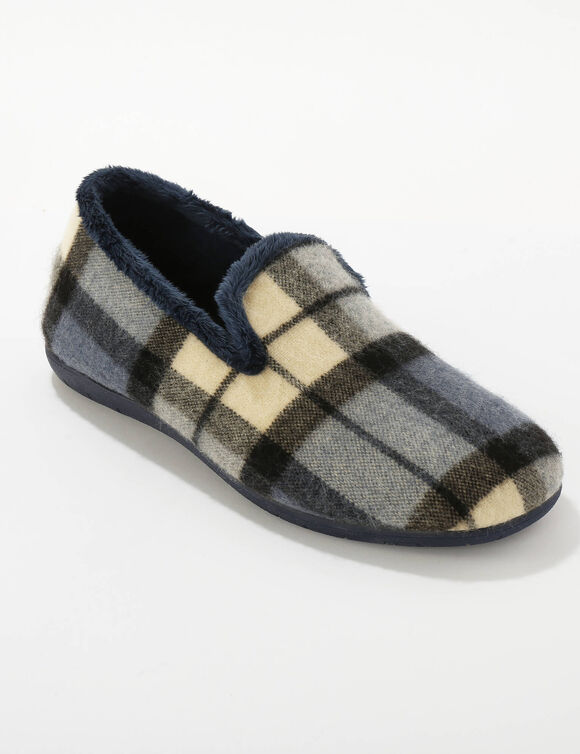 Gevoerde muiltjes met ruitjes, pantoffelmodel (blauw)