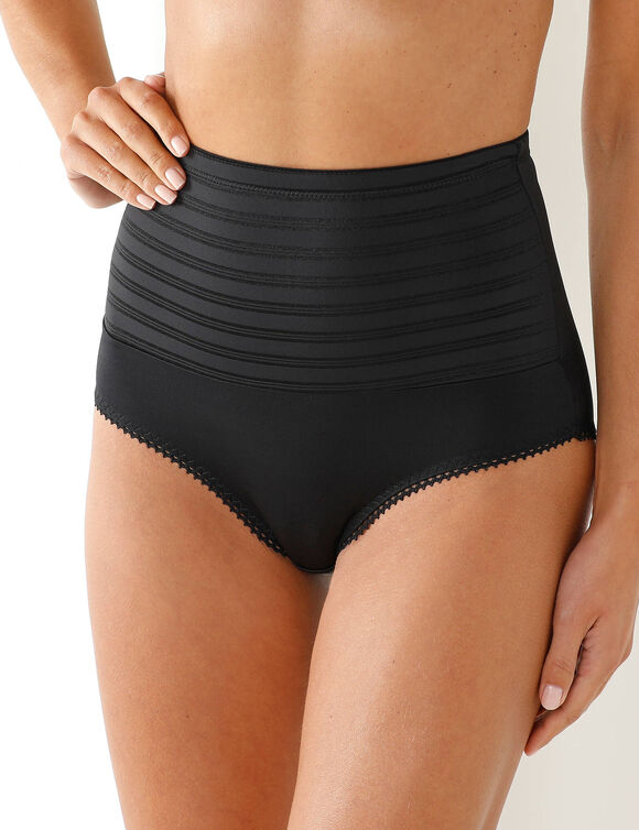 Gaine affinante maille satinée et tulle jacquard - maintien intense (noir)