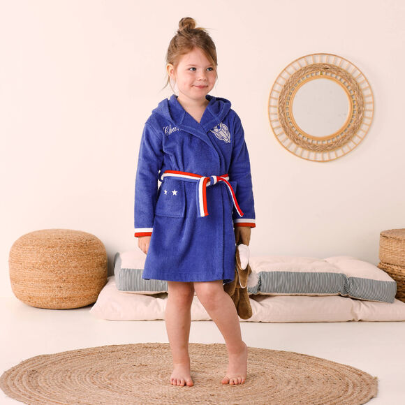 Peignoir de bain enfant personnalisable foot à capuche, éponge coton - 340 g/m² (bleu dur)