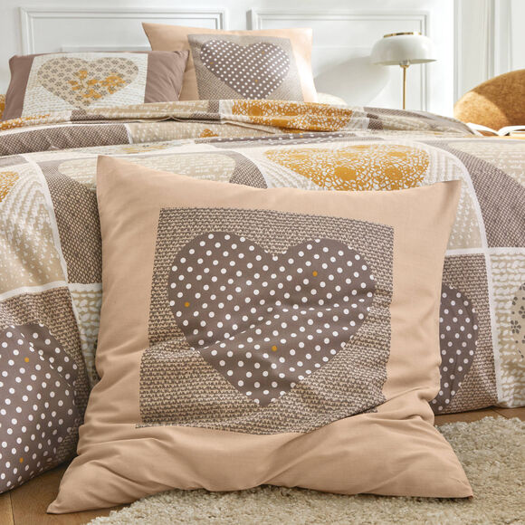 Bedlinnen Lovely in katoen met hartjesprint (beige / karamel)