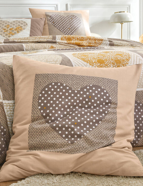 Bedlinnen Lovely in katoen met hartjesprint (beige / karamel)
