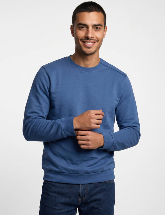 Gemakkelijk aan te trekken sweatshirt met ronde hals, opening bij de schouder, geborsteld molton (blauw)