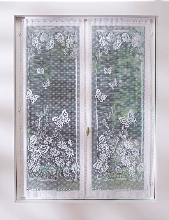 Recht glasgordijn met vlindermotief (wit)