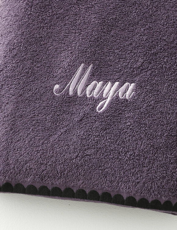 Serviettes de bain finition broderie fantaisie personnalisable - 420g/m2 (aubergine)