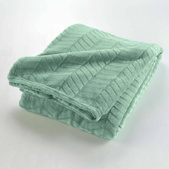 Plaid polaire reli&eacute;f&eacute; toucher peluche  (vert sauge)