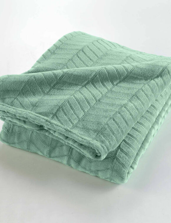 Plaid polaire reli&eacute;f&eacute; toucher peluche  (vert sauge)