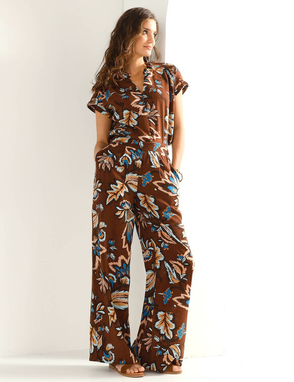 Pantalon large fluide, imprim&eacute; XXL (chocolade / blauw)