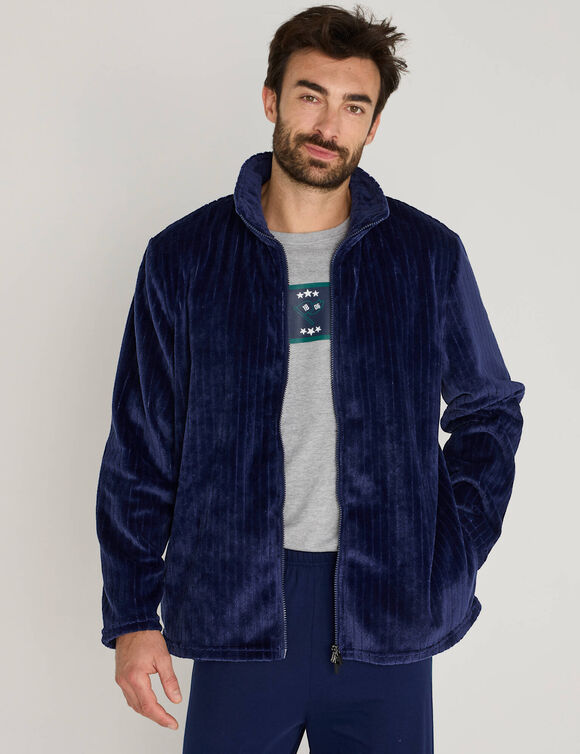 Veste d'int&eacute;rieur polaire toucher peluche textur&eacute;e (bleu)