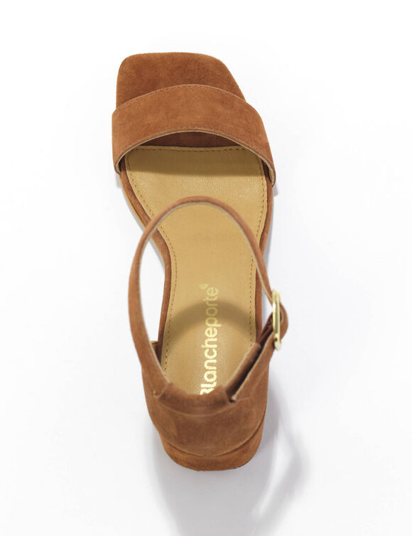 Sandales en croûte de cuir à bride et talon (taupe)