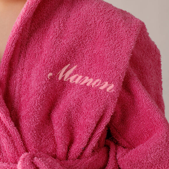 Gepersonaliseerde badjas met capuchon voor kinderen - lusjesbadstof 340 g/m&sup2; (fuchsia)