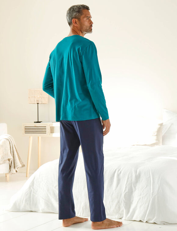 Pyjama col rond &agrave; message (bleu canard / marine)