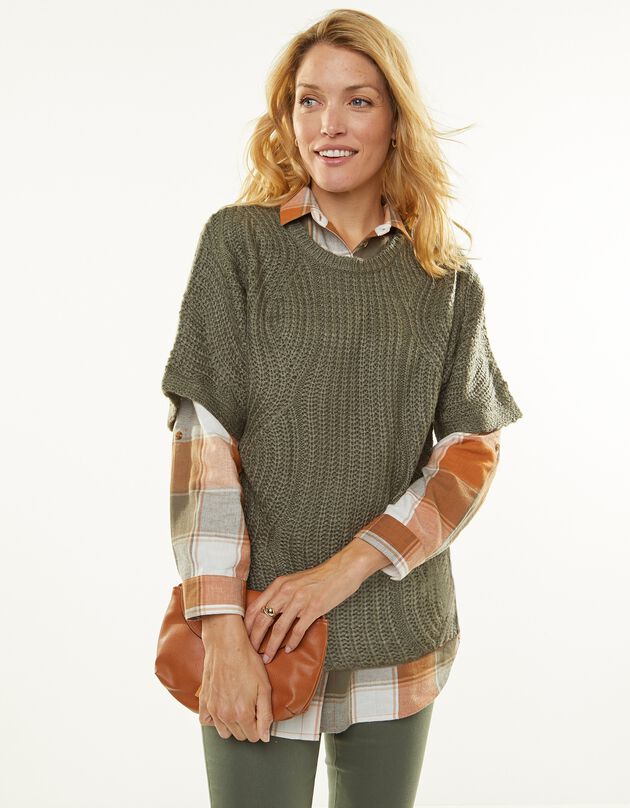 Poncho trui met mouwen op ellebooglengte (kaki) Poncho trui met mouwen op ellebooglengte (kaki)