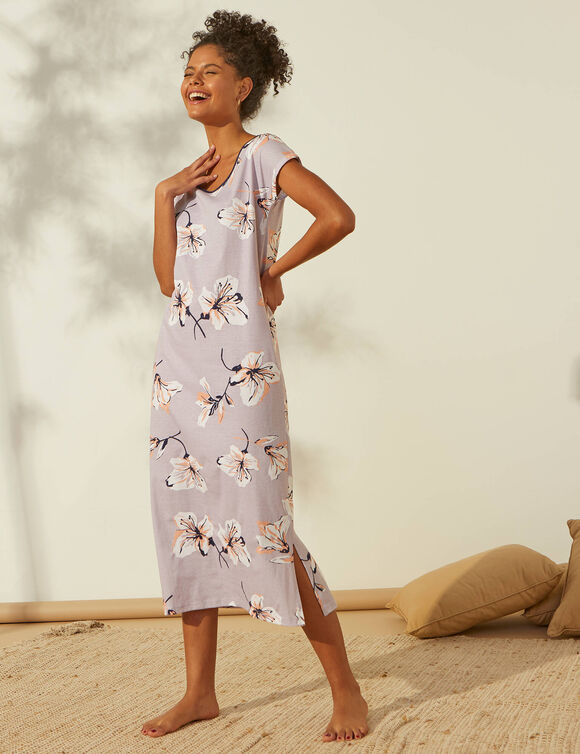 Chemise de nuit longue manches courtes – Lot de 2 (marine + parme)