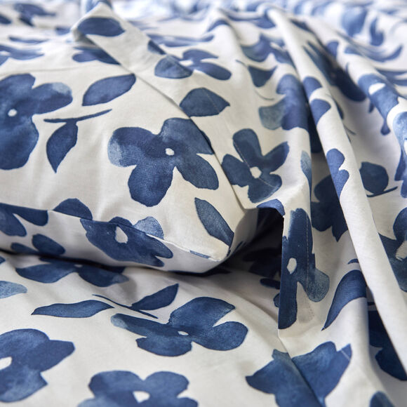 Linge de lit Petunia en coton imprim&eacute; (bleu)