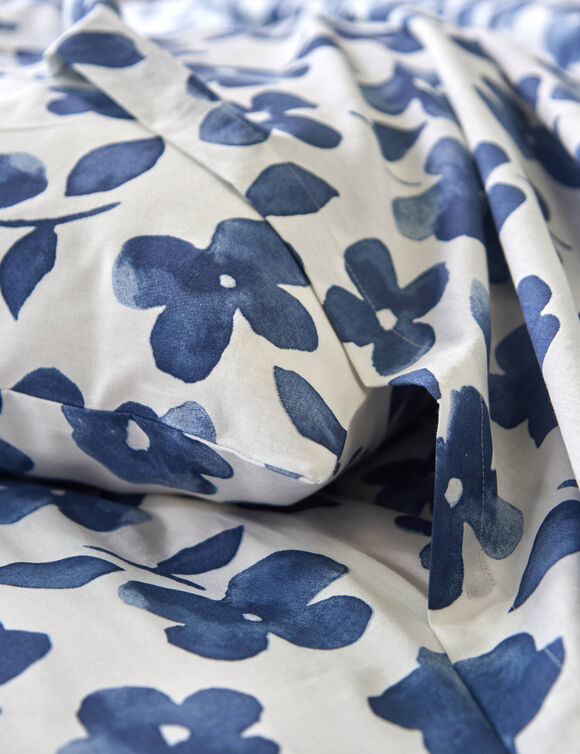 Linge de lit Petunia en coton imprim&eacute; (bleu)