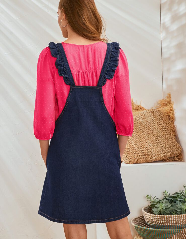 Robe salopette bretelles volantées en jean (brut)