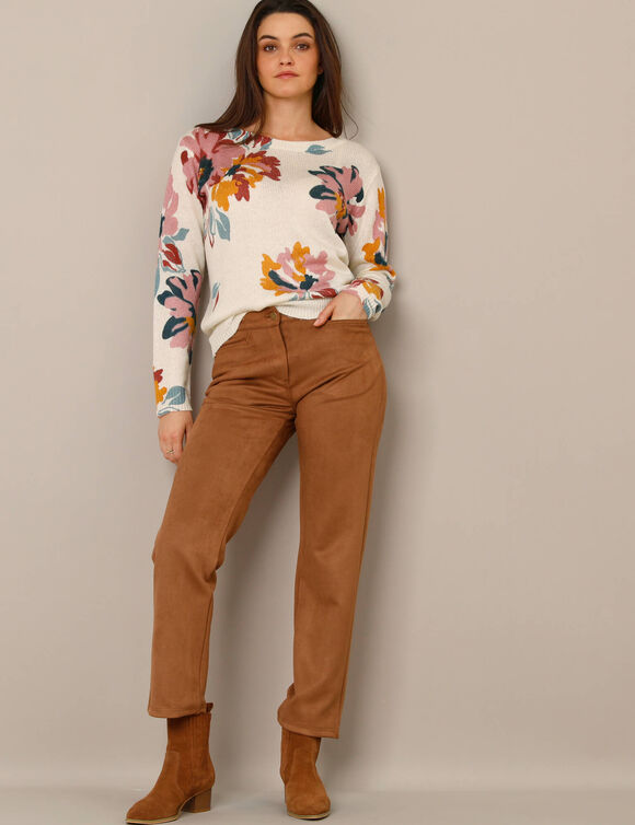 Pantalon droit, maille suédine (noisette)
