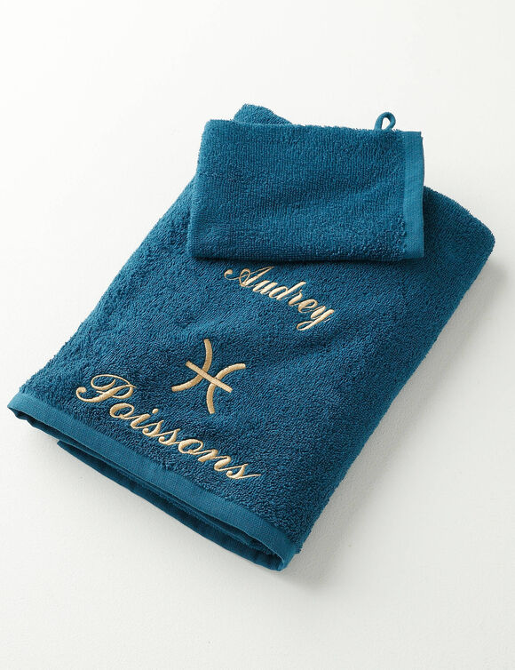 Handdoeken met geborduurd sterrenbeeld, naar keuze te personaliseren - 420 g/m&sup2; (vissen)