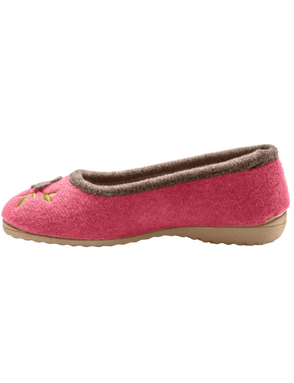 Chaussons ballerines feutrine avec fleur appliqu&eacute;e (framboise)