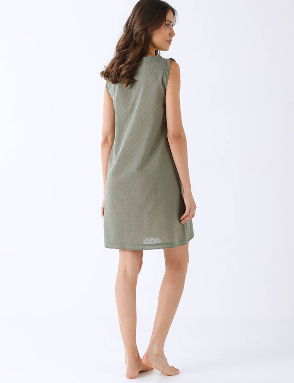 Licht nachthemd in katoenvoile met plumetiseffect - zonder mouwen (kaki)