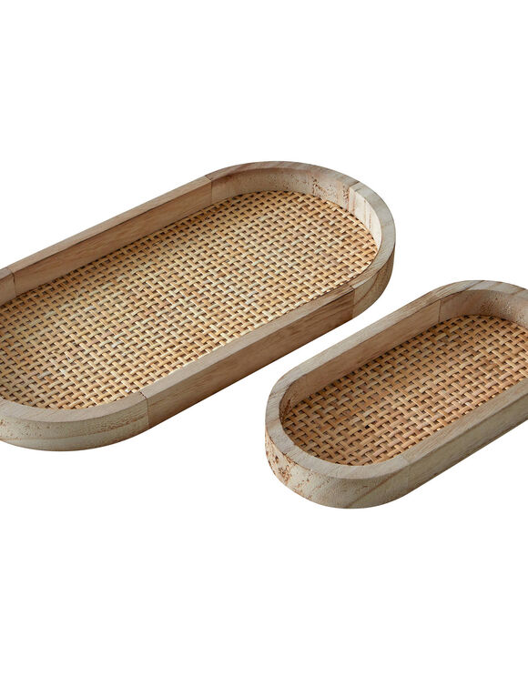 Plateau Oblong bois et rotin, lot de 2 (naturel)