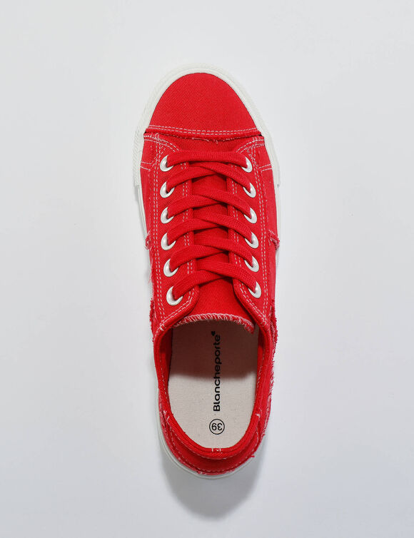 Tennis lacées en toile délavée à surpiqûres (rouge)