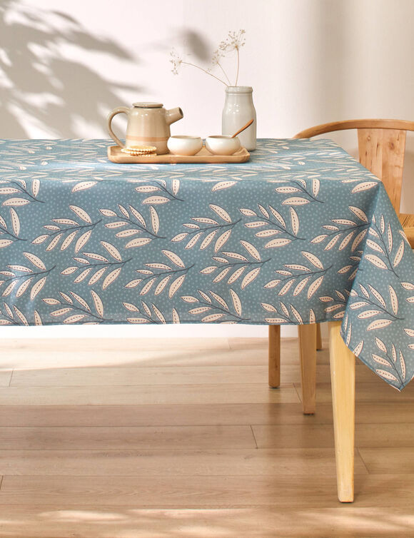 Nappe anti-taches motif fougères (eucalyptus / écru)